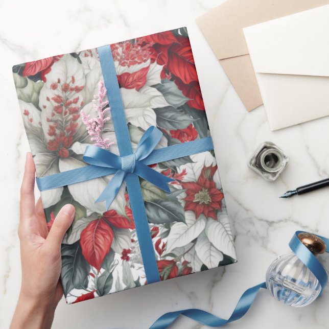 Papel De Presente Elegantes poinsettias de Natal  (Presentear)
