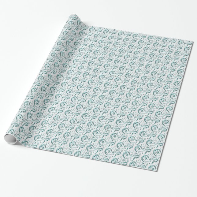 Papel De Presente Elegantes Redemoinhos Azul Turquesa Casamento (Desenrolado)