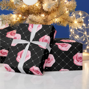 Papel De Presente Elegantes Rosas Cor-de-Rosa e Diamantes em Estilo 
