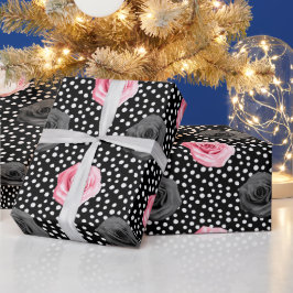 Papel De Presente Elegantes Rosas Cor-de-Rosa e Pontos no Estilo Sha
