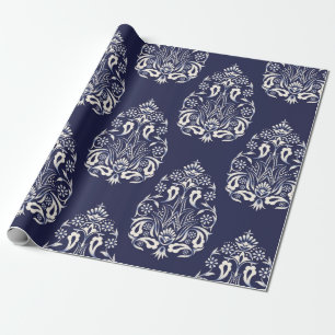 Papel De Presente elemento de padrão uniforme damasco azul