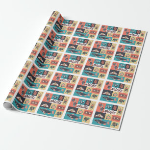 Papel De Presente Elementos Natureza, Ícones de Estilo Retroativo.
