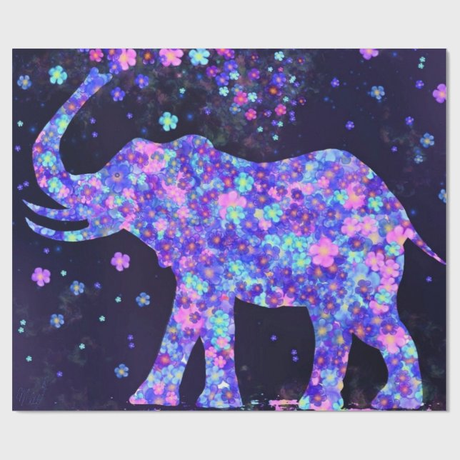 Papel De Presente Elephant Flowers - Adicione sua Imagem / Texto / N (Aberto)