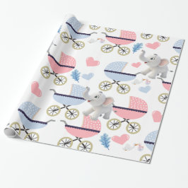 Papel De Presente Elephant Wrapping Paper Baby Stroller Pink & Blue 