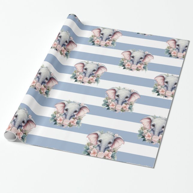 Papel De Presente Elephant Wrapping Paper Blue & White Stripe  (Desenrolado)