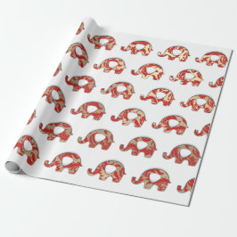 Papel De Presente Elephants White Oriental Red Champaigne Dourado