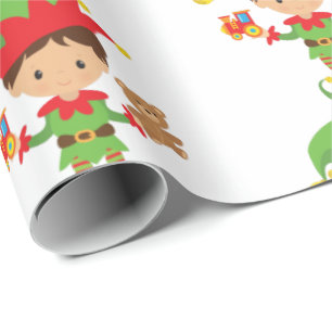 Papel De Presente Elf com presentes e fundo branco 