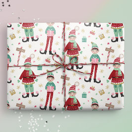 Papel De Presente Elf de Natal Ilustrado e Bonito