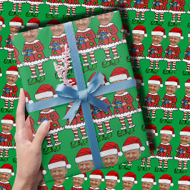 Papel De Presente Elf Foto Personalizada de Rosto Elf Natal Engraçad