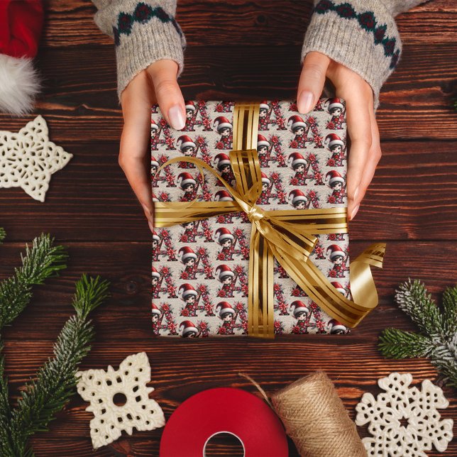 Papel De Presente Elfo de Natal Fofo Carta de Letra Festiva A (Criador carregado)
