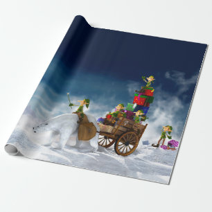 Papel De Presente Elfos de Natal com Urso Polar