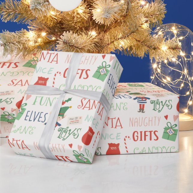 Papel De Presente Elfos de Natal e Texto Divertido (Feriados)