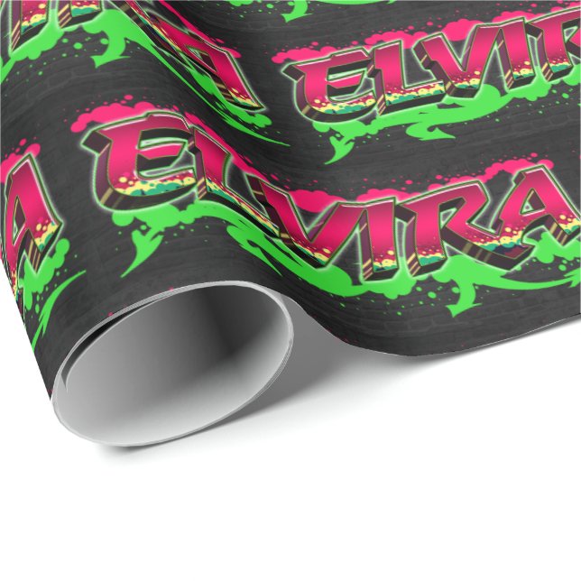 Papel De Presente Elvira Vorname Name Graffiti red green (Ponta do rolo)