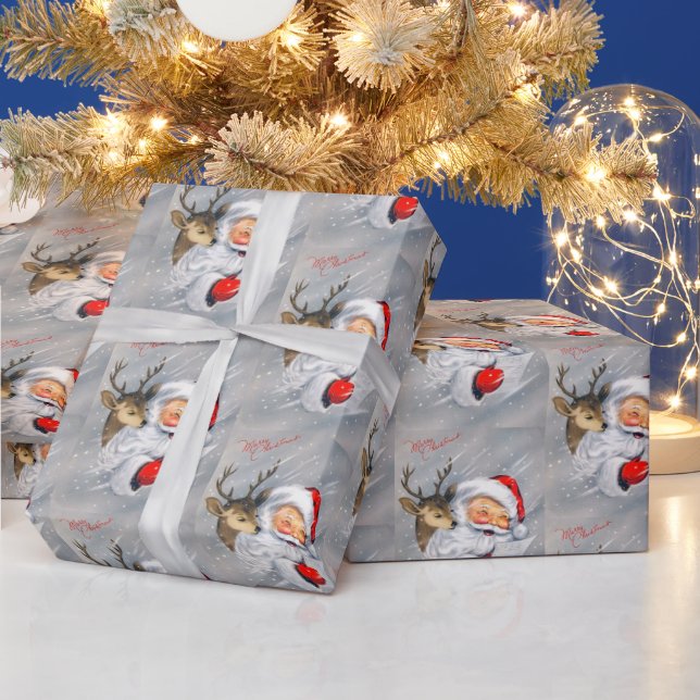 Papel De Presente Embalagem da parte da rena dos Papais noeis de ret (Feriados)