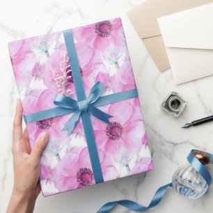 Papel De Presente Embalagem de arte de aquarelas cor-de-anêmona rosa