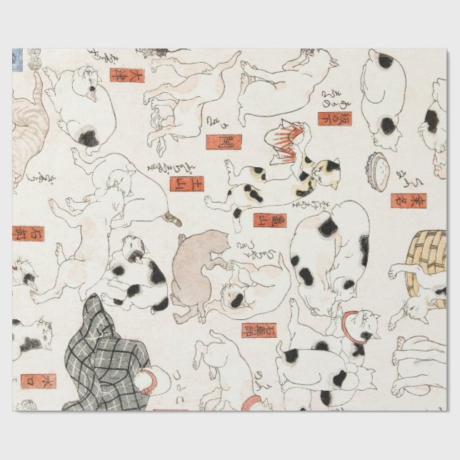 PAPEL DE PRESENTE EMBALAGEM DE PRESENTE GATOS IMPRESSÃO JAPONESA (Aberto)