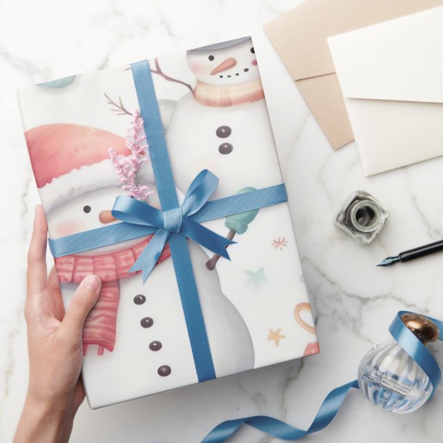 Papel De Presente Embalagem festiva de Natal com bonecos de neve (Presentear)