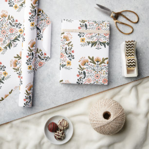 Papel De Presente Emblema Artístico Floral Folclórico Europeu