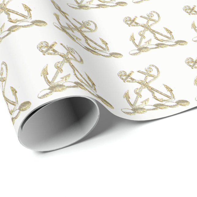 Papel De Presente Emblema de Brasão Heráldico de Âncora Dupla Dourad (Ponta do rolo)