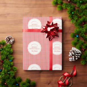 Papel De Presente Emblema de Círculo Xadrez Vermelho Natal Clássico
