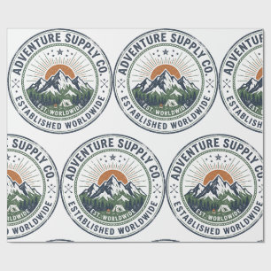 Papel De Presente Emblema de Montanha de Aventura ao Ar Livre Retro