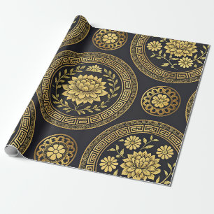 Papel De Presente Emblema Dourado Mandala Lotus Luxo