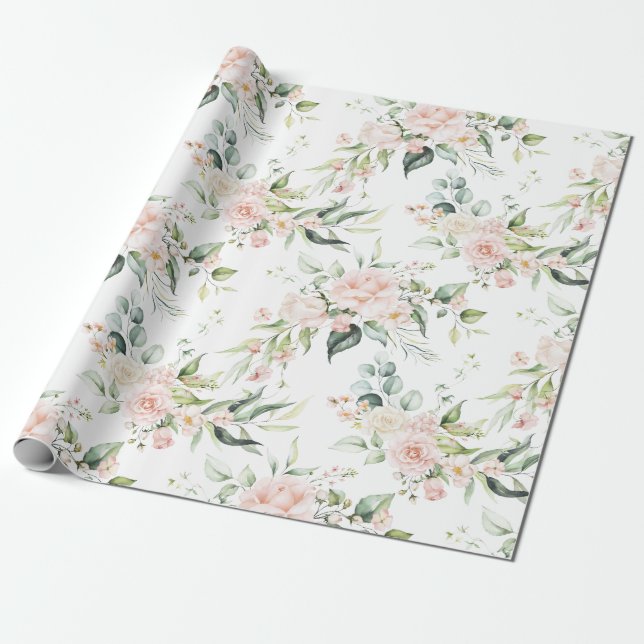 Papel De Presente Embraiamento Eucalyptus, Blush Cor-de-Rosa Elegant (Desenrolado)