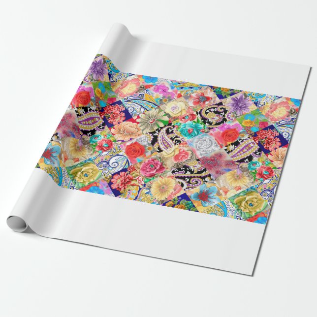 Papel De Presente Embroidery seamless pattern with beautiful flowers (Desenrolado)