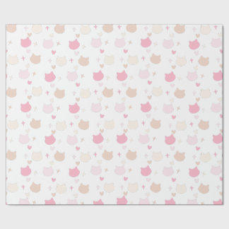 Papel De Presente Embrulho de Corações e Estrelas Kawaii de Gatos Pa