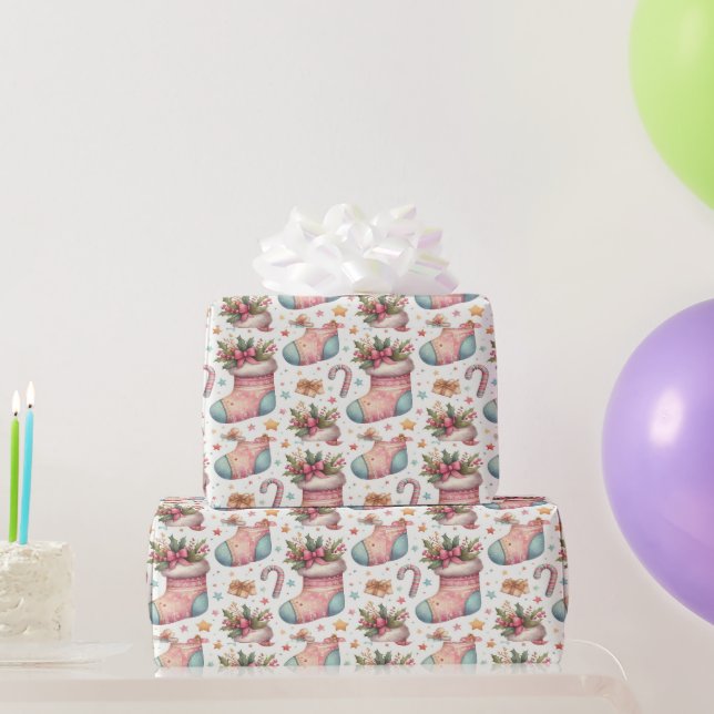 Papel De Presente Embrulho de Natal com meias e presentes (Presentes para festas)