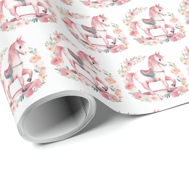 Papel De Presente Embrulho de Presente de Cavalo de Balanço Rosa Fof (Ponta do rolo)