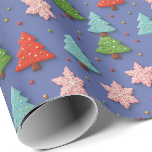 Papel De Presente Embrulho de Presente de Natal com Falsos Biscoitos