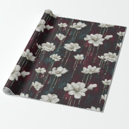 Papel De Presente Embrulho Floral Escuro Gotejante