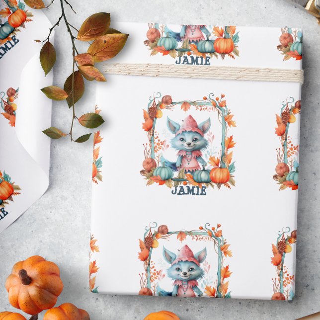 Papel De Presente Embrulho Personalizado de Halloween com Raposa da  (Criador carregado)