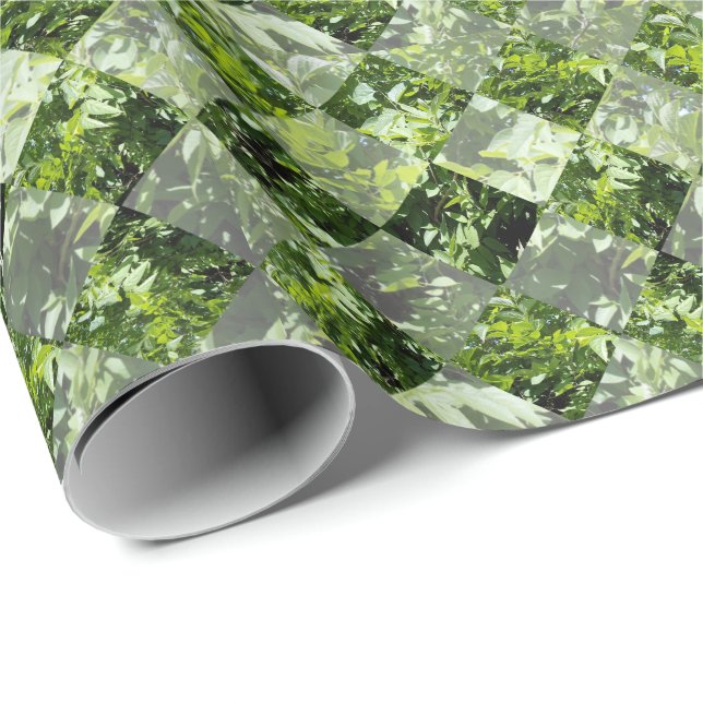 Papel De Presente Emerald Elegance: Folhas Verdes em Diamond Cut, (Ponta do rolo)