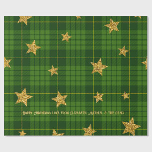 Papel De Presente Emerald Glow Tartan Estrela Dourada Personalizada 