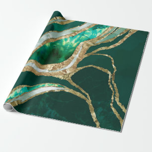 Papel De Presente Emerald Green e abstrato Dourada
