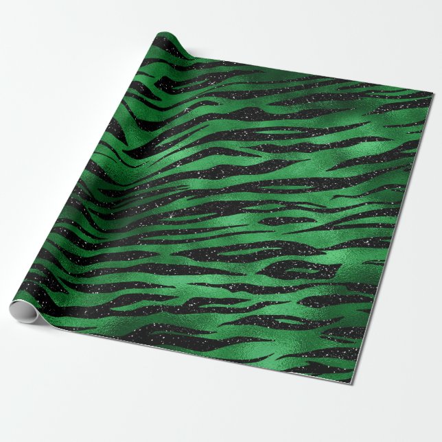 Papel De Presente Emerald Green e Black Glam Animal Print (Desenrolado)