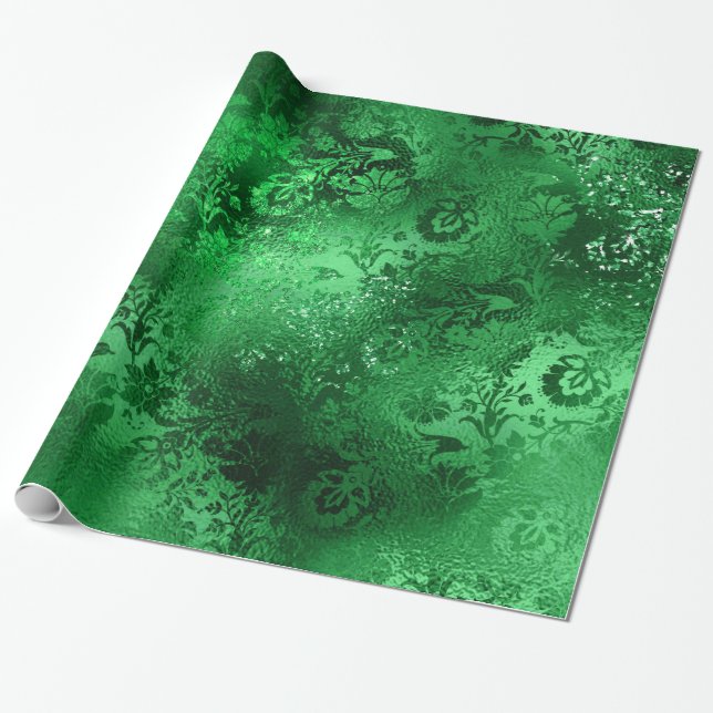 Papel De Presente Emerald Green Glam Cor damasco (Desenrolado)