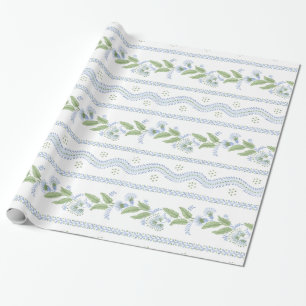 Papel De Presente Emma Stripe Cornflower Blue e Green