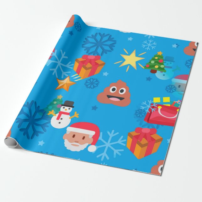 Papel De Presente emoji poop de natal azul (Desenrolado)
