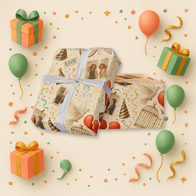 Papel De Presente Empowered Red Heart Collage Holiday (Criador carregado)