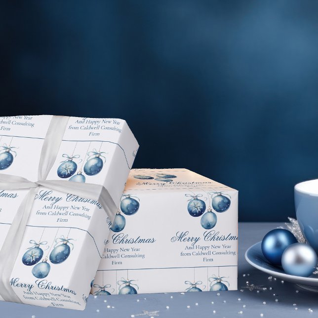 Papel De Presente Empresa de Enfeites de Natal Azul Elegante (Criador carregado)