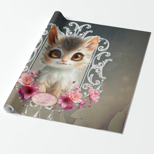 Papel De Presente Encantador, gatinho fofo (Desenrolado)