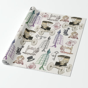 Papel De Presente Encantador Padrão Antigo de Carroça Vintage Modern