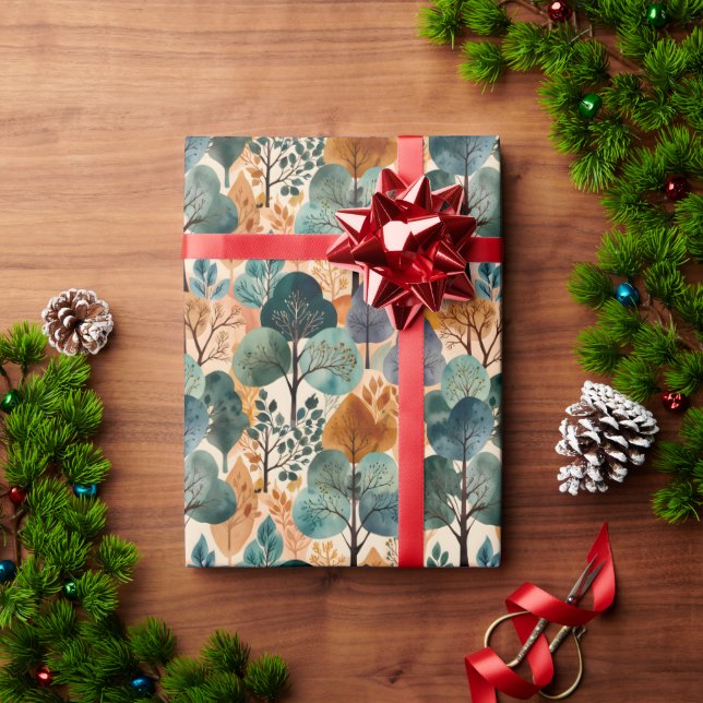 Papel De Presente Encantando Árvores de Outono (Presente de Natal)