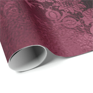 Papel De Presente Encanto nupcial floral de Borgonha do brilho de