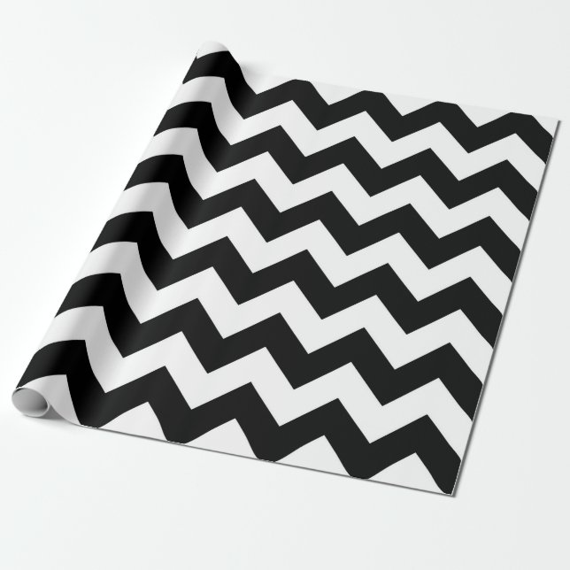 Papel De Presente Encapsulamento de presente Zigzag preto-e-branco (Desenrolado)