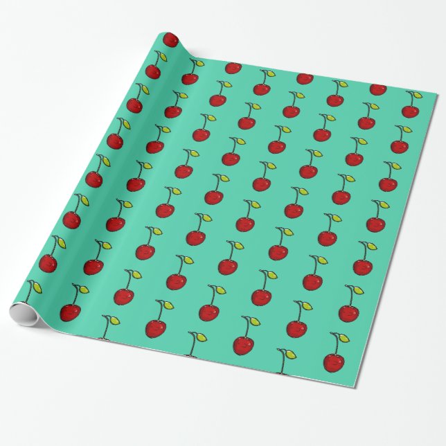 Papel De Presente Encerramento do fundo verde das cerejas vermelhas  (Desenrolado)