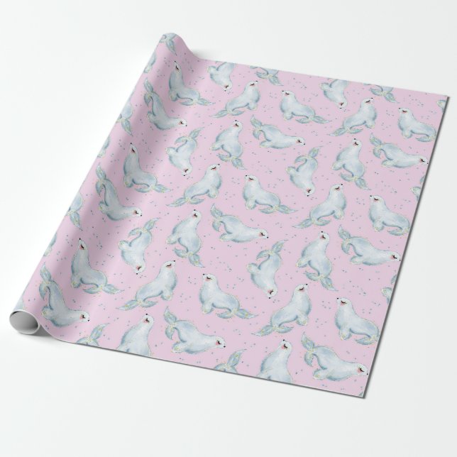 Papel De Presente Encharcando animais do oceano marinho em Pastel ro (Desenrolado)